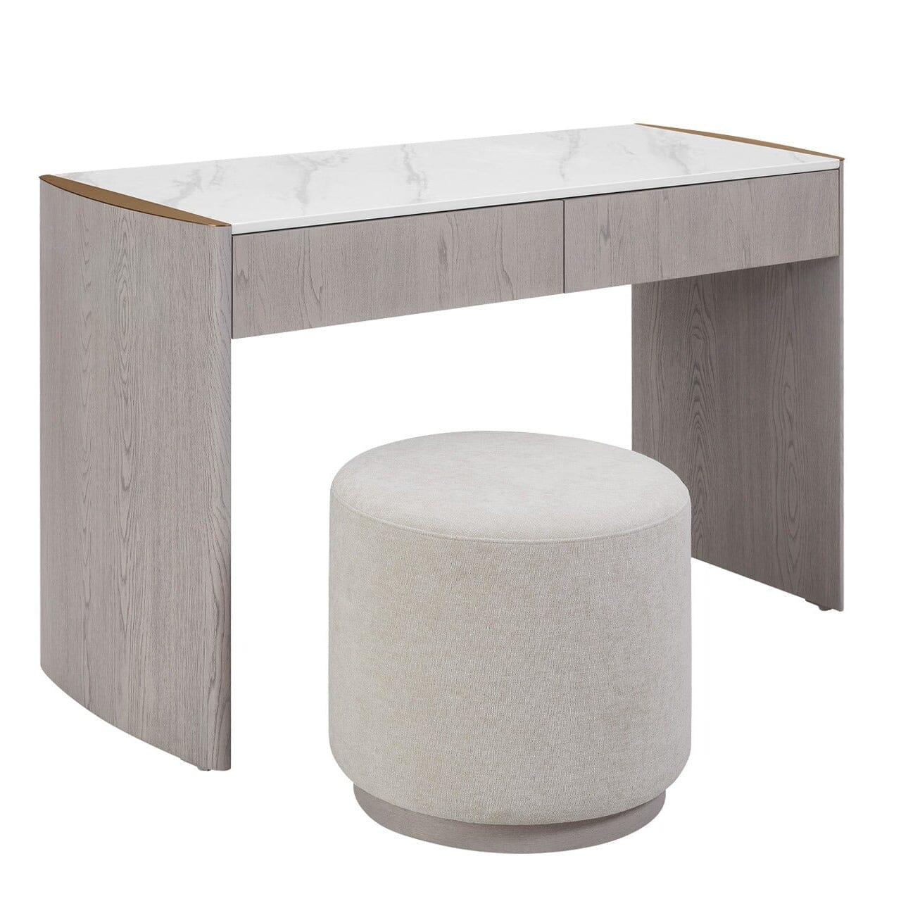 Zendaya 2 Drawer Washed Oak Dressing Table with Stone Top - Image 3