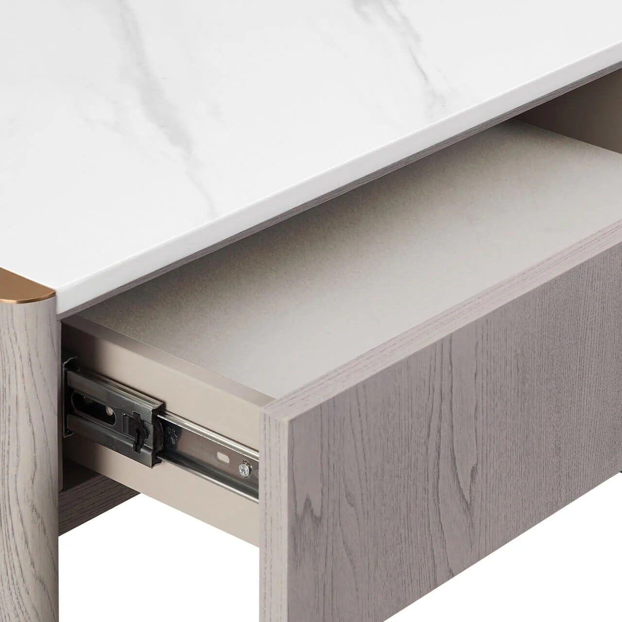Zendaya 2 Drawer Washed Oak Dressing Table with Stone Top - Image 4