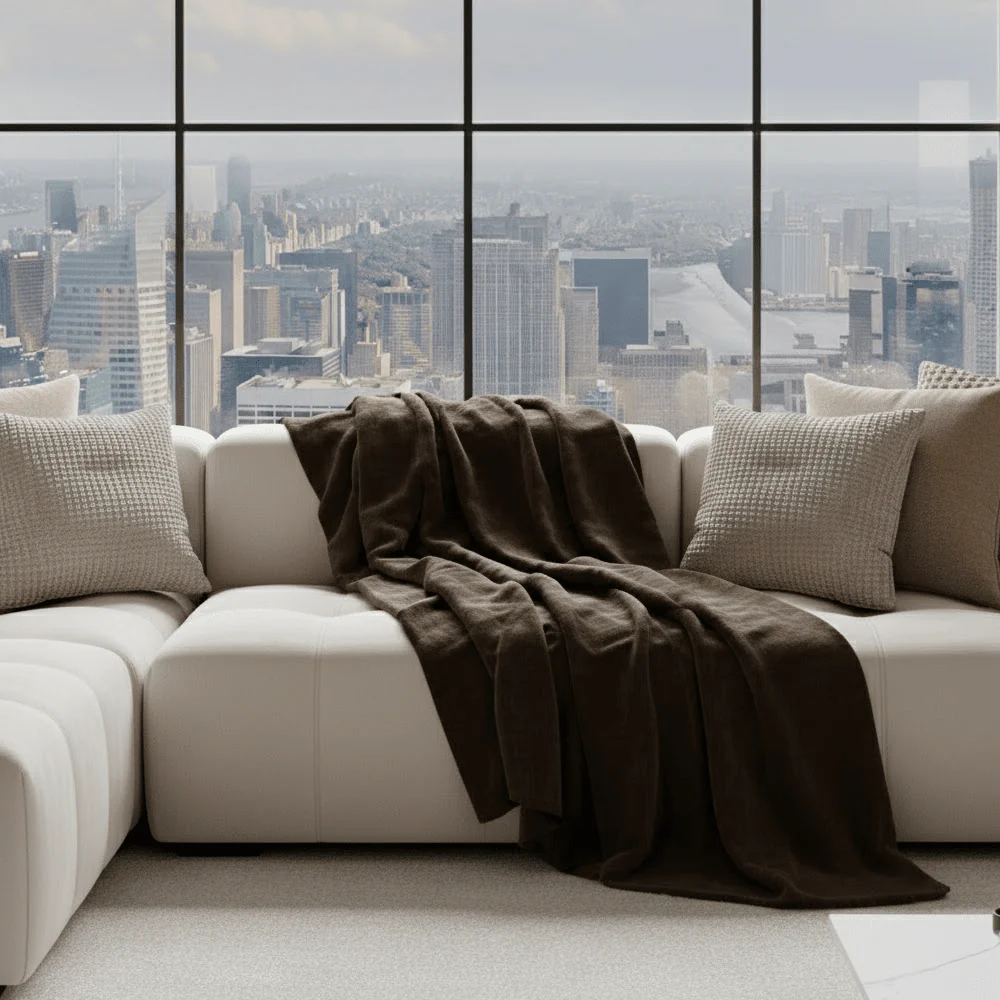 Zephyr Chocolate Brown Heavy Chenille Velvet Throw