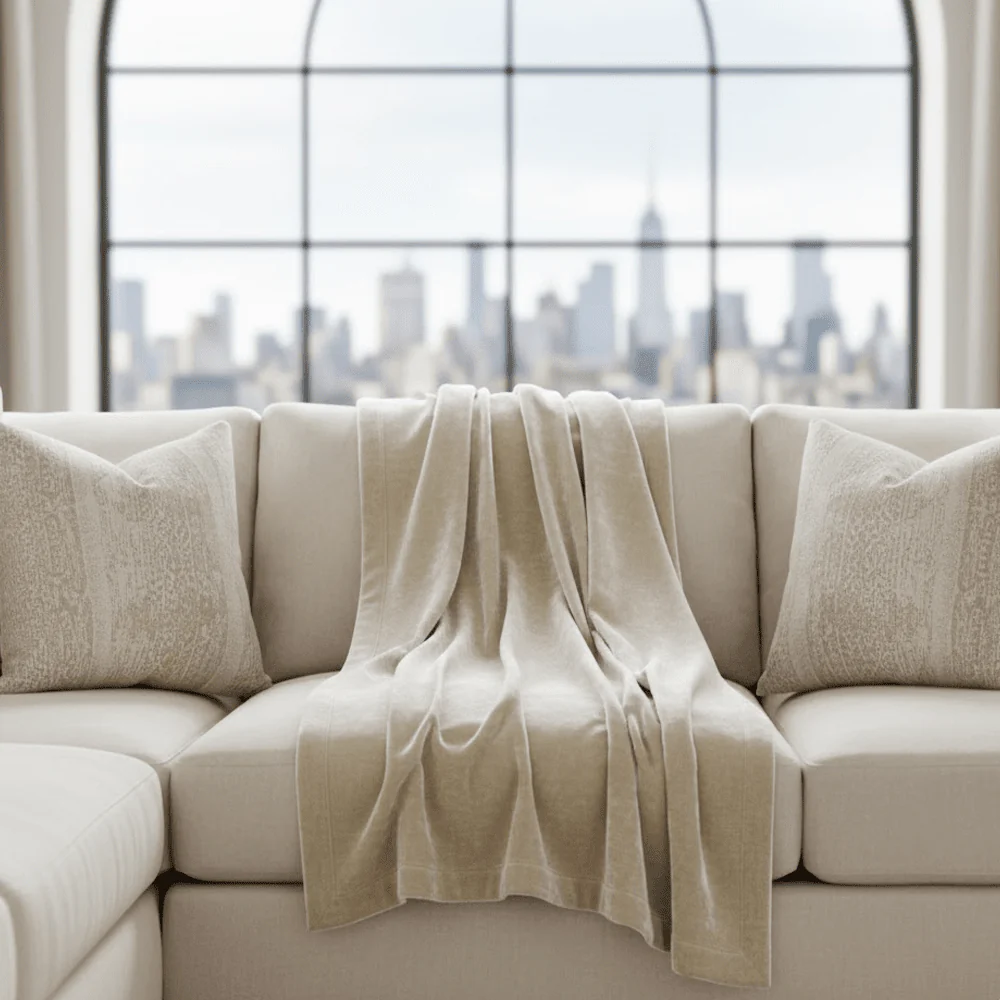 Zephyr Cream Heavy Chenille Velvet Throw