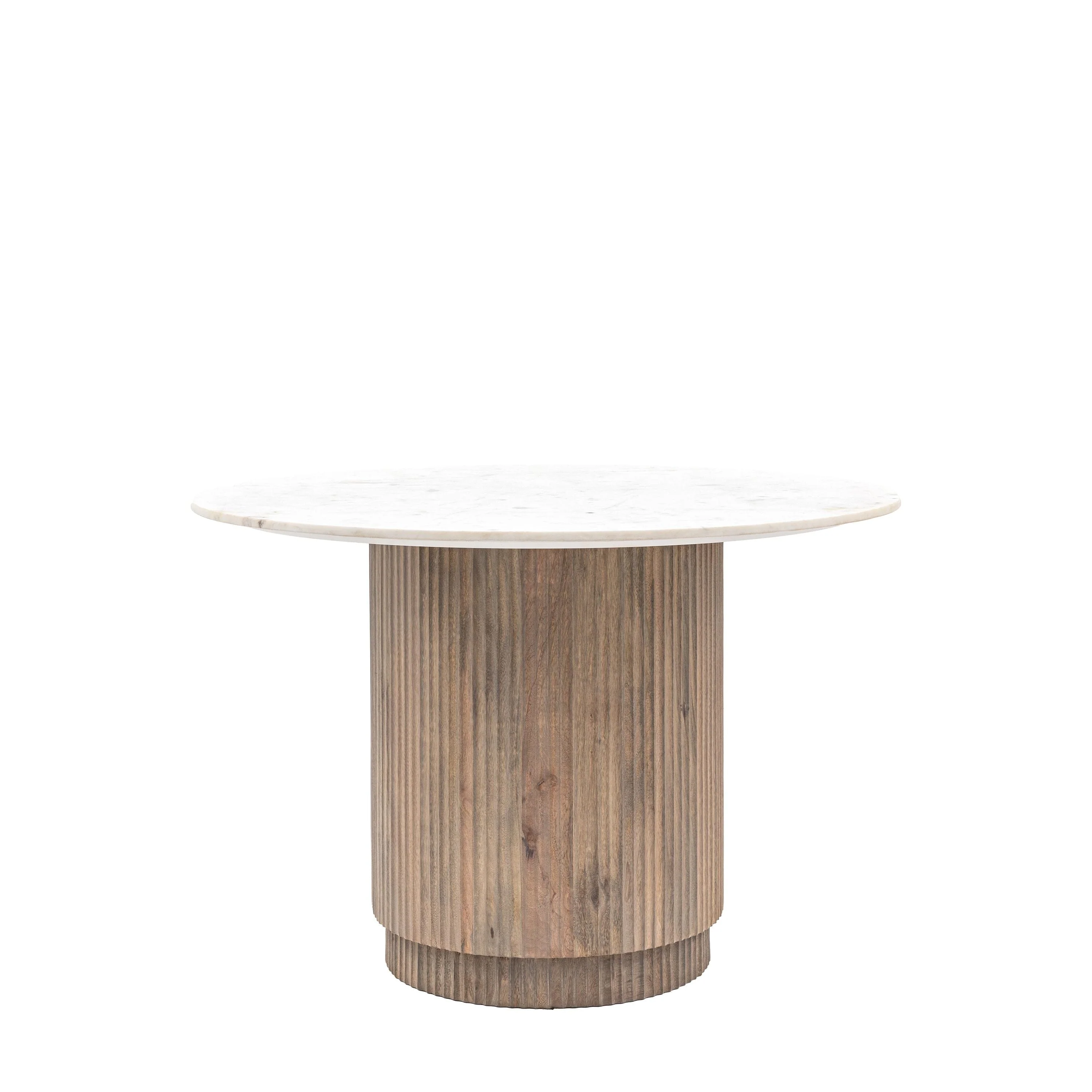 Zoe Neutral Ribbed Wooden Round Dining Table with Marble Top - Image 3