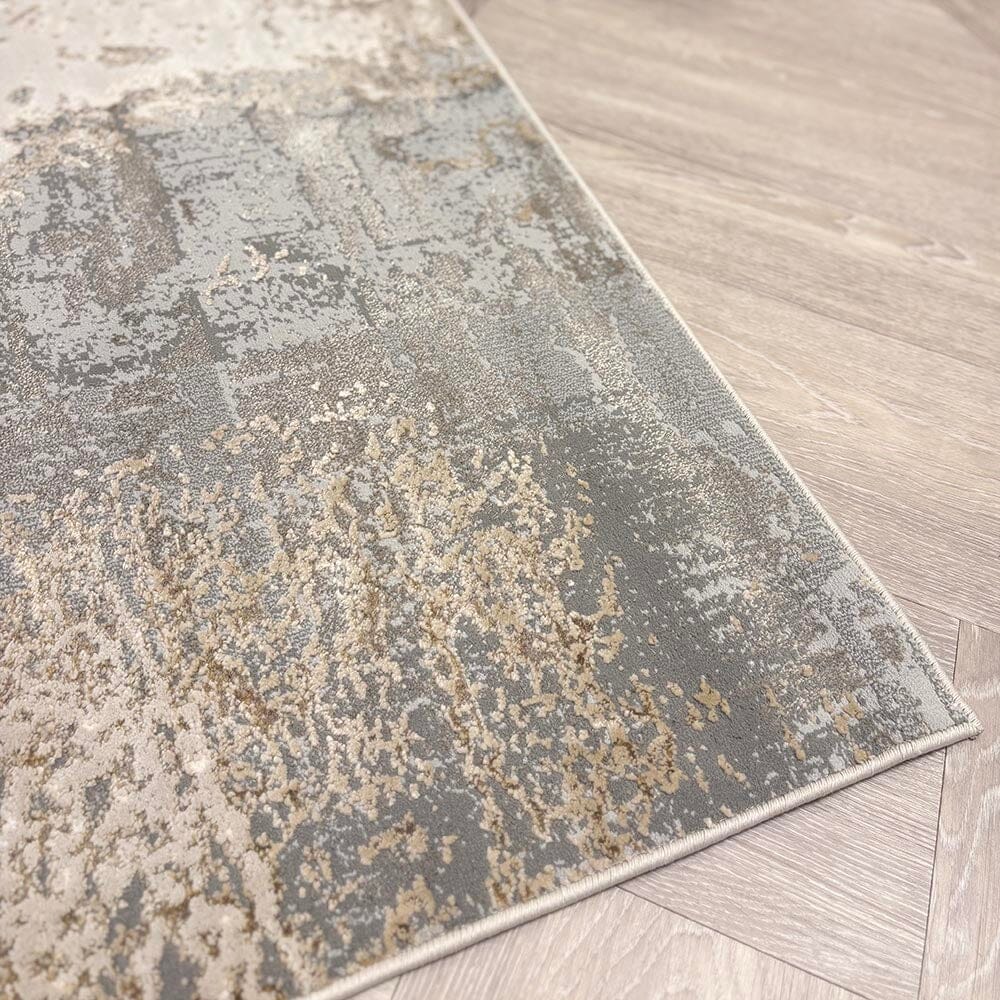 Zorina Grey, Cream & Gold Metallic Marble Velvet Rug - Image 3