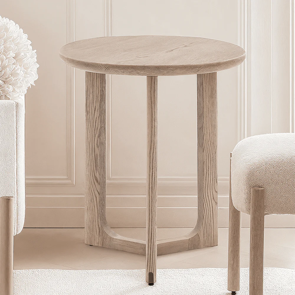 Zyra Smoked Oak Wooden Round Side Table